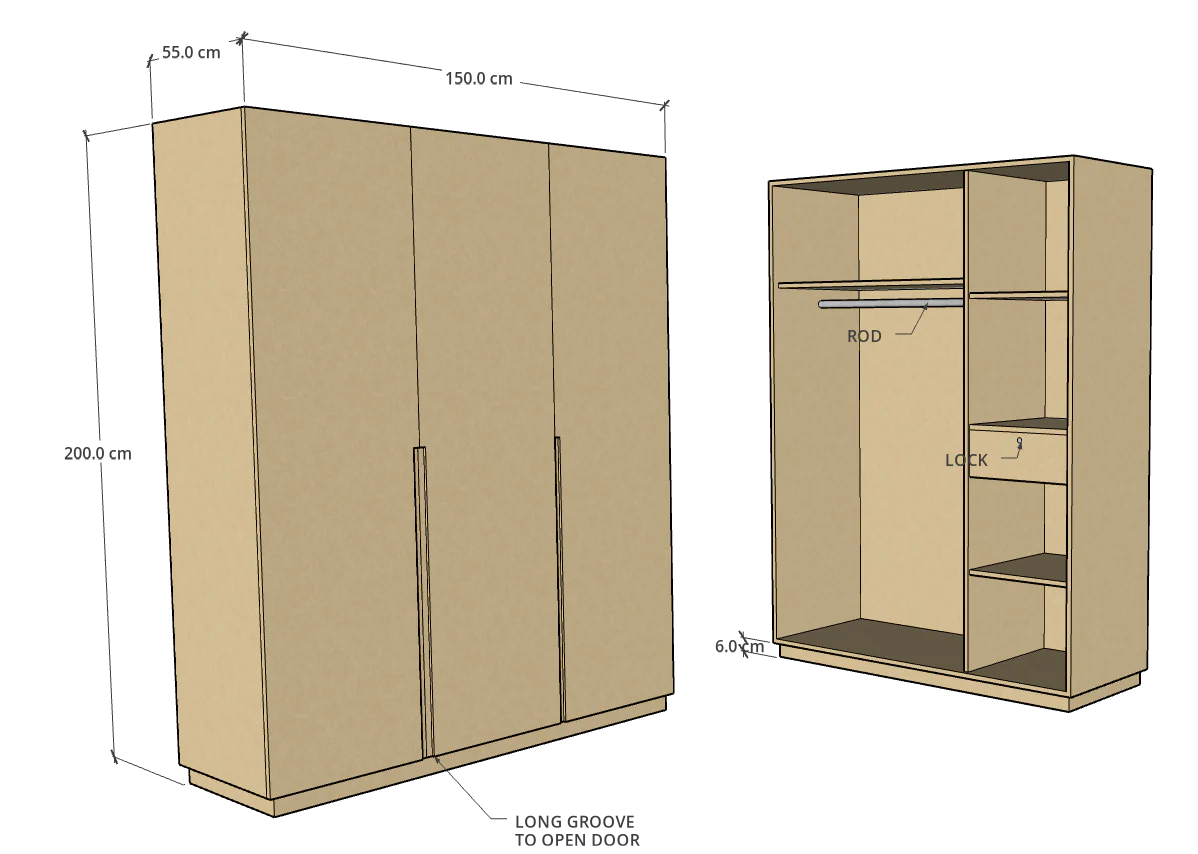 CF 3 Door Wardrobe, Custom Made - Image 3